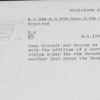 Index card with typed and handwritten information, sometimes including a sketch, of pottery from an excavation.