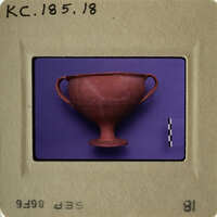 Ancient Greek vase displayed on a purple background.