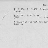 Index card with typed and handwritten information, sometimes including a sketch, of pottery from an excavation.
