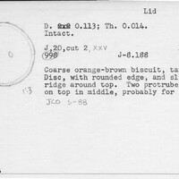 Index card with typed and handwritten information, sometimes including a sketch, of pottery from an excavation.