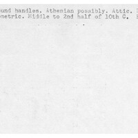 Index card with typed and handwritten information, sometimes including a sketch, of pottery from an excavation.